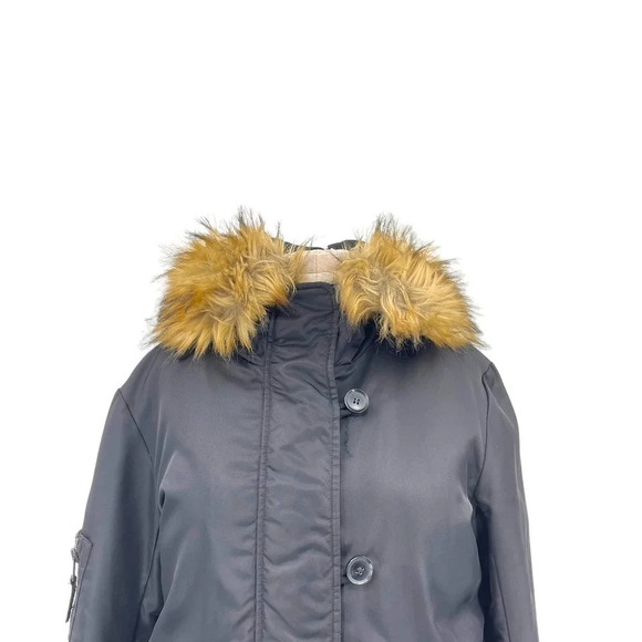 S13‎ Alps Parka Faux Fur Trim Down Hooded Puffer Coat Black Size Medium - Picture 3 of 14